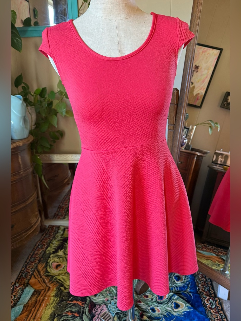 Pinc Hot Pink Textured Fit-and-Flare Mini Dress, juniors Medium